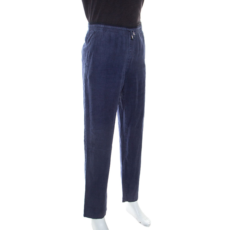 

Z Zegna Blue Linen Drawstring Waist Relaxed Fit Trousers