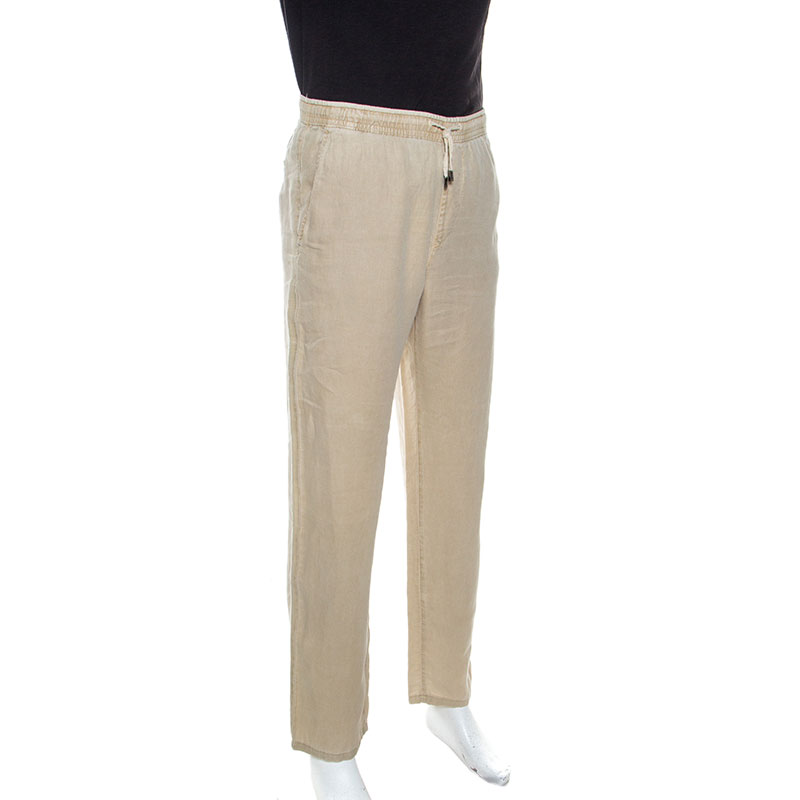 

Z Zegna Beige Linen Relaxed Fit Trousers