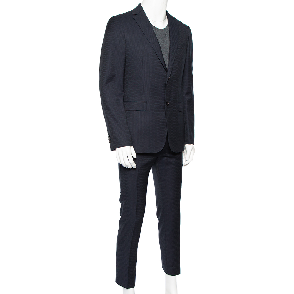 

Z Zegna Nay Blue Patterned Wool Drop 8 Suit, Navy blue