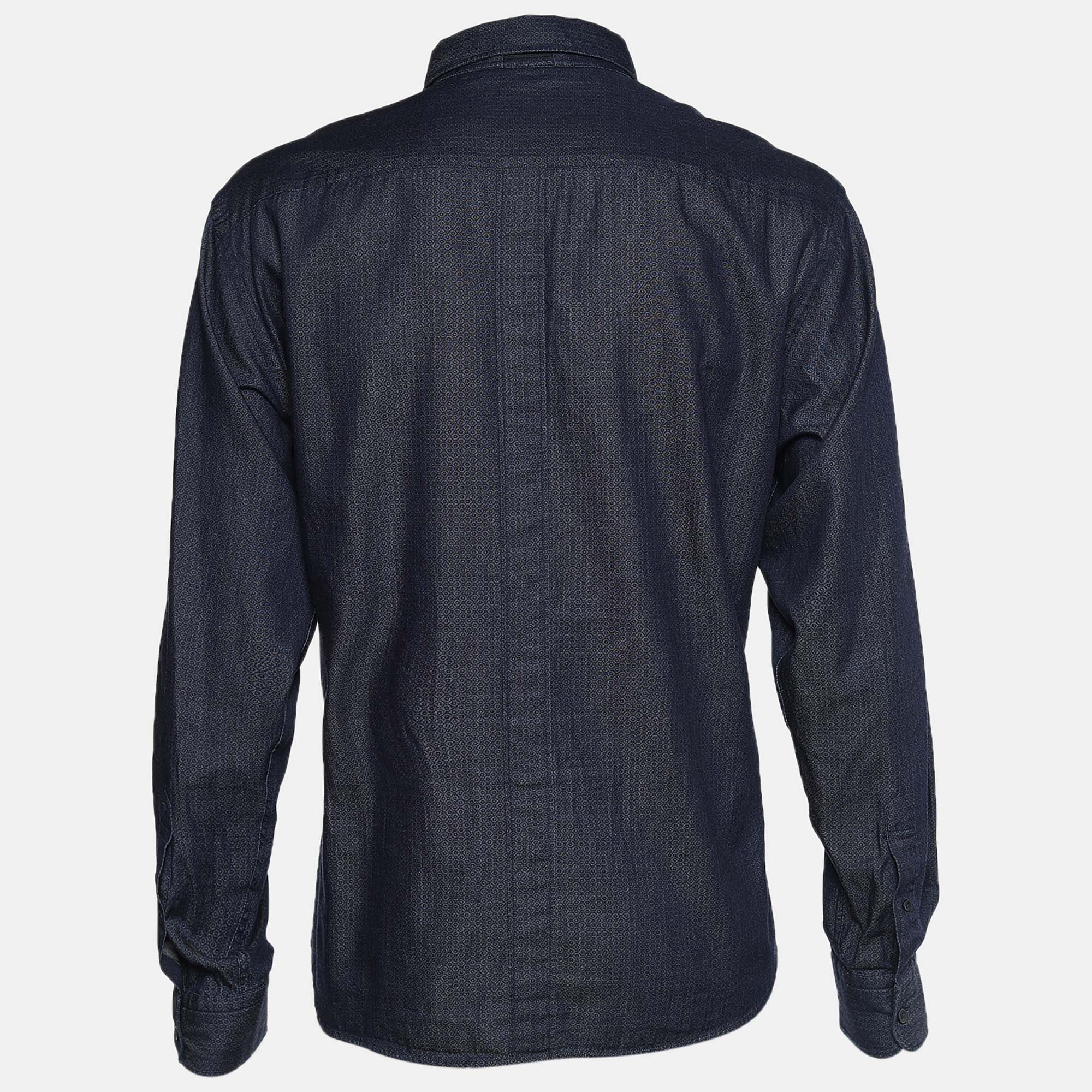 

Z Zegna Blue Printed Cotton Long Sleeve Shirt