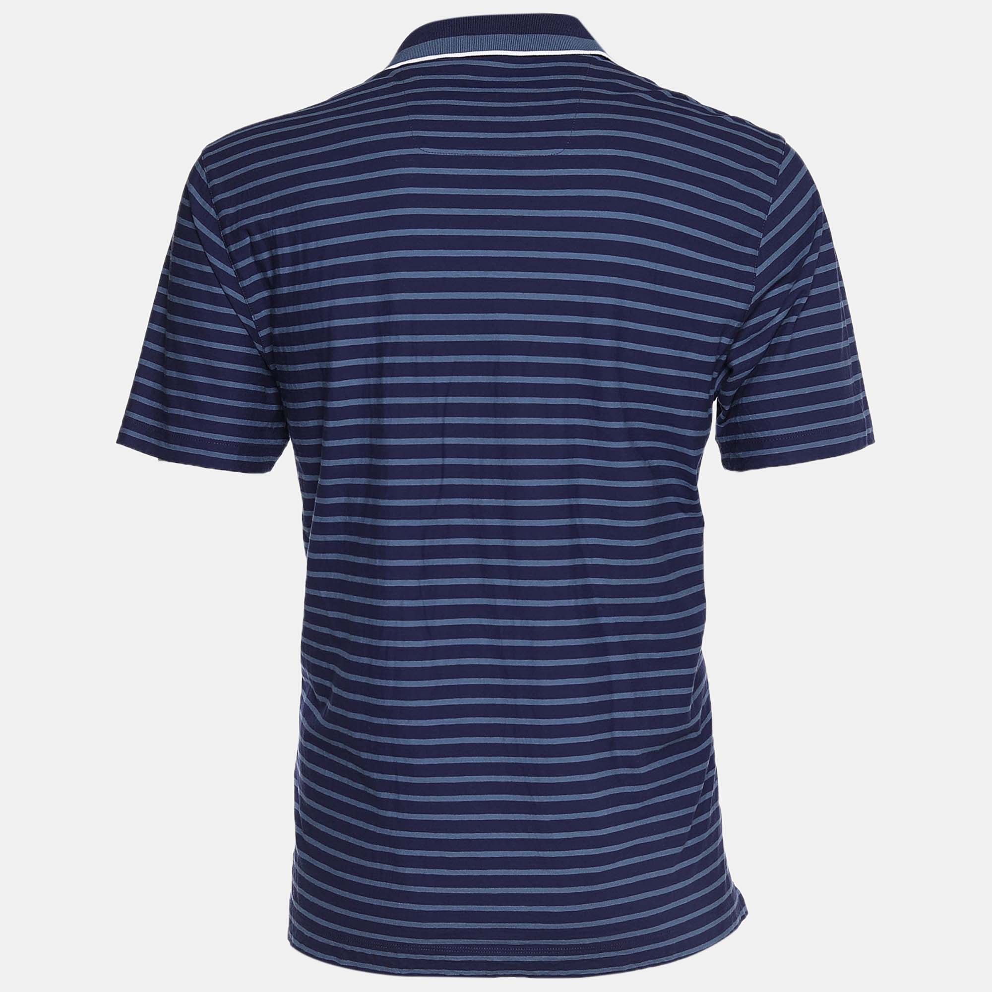 

Z Zegna Blue Stripped Cotton Polo T-Shirt