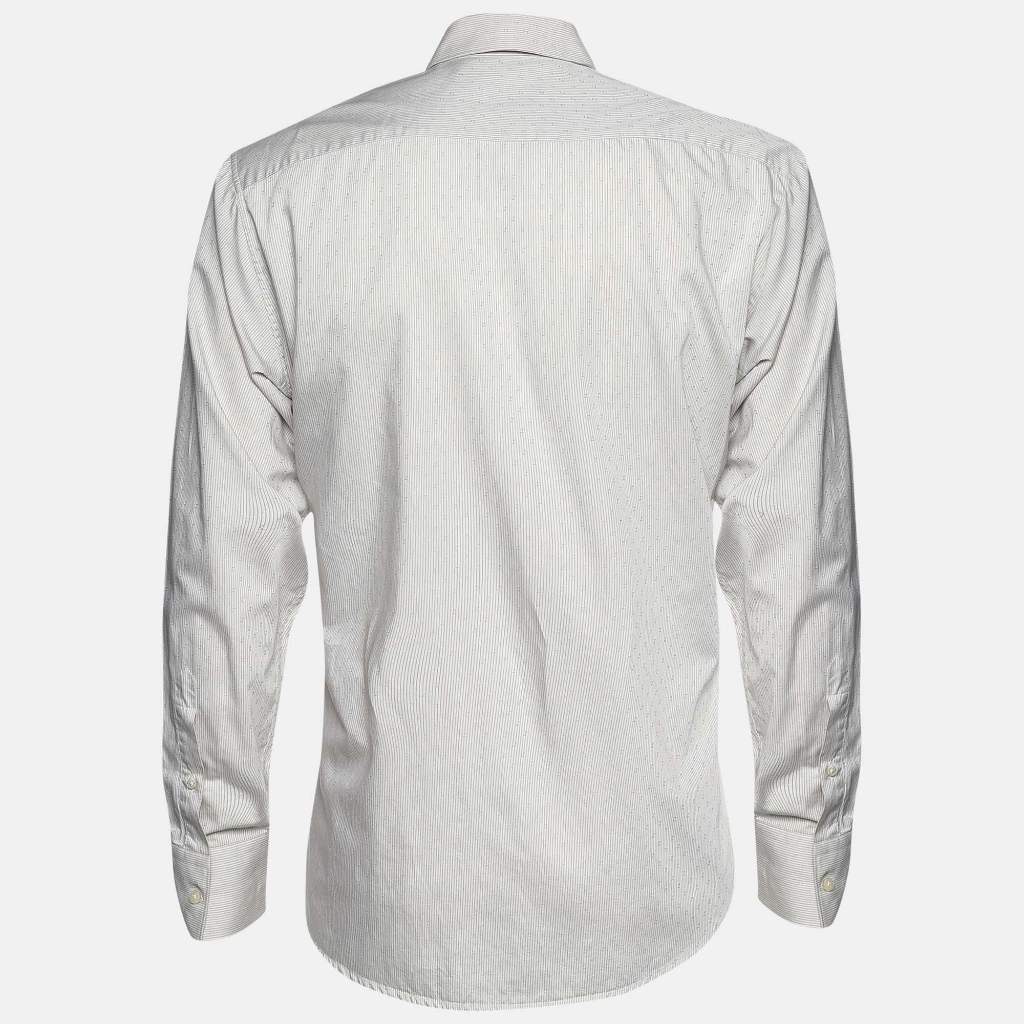 

Z Zegna Beige Striped Embroidered Long Sleeve Shirt