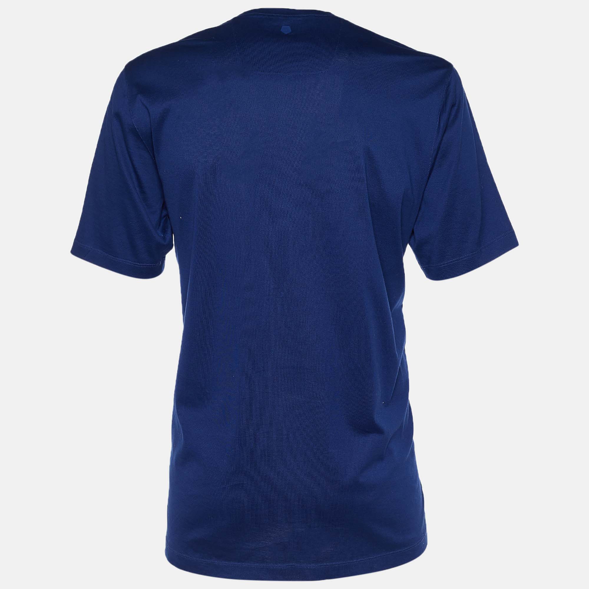 

Z Zegna Blue Cotton Bird Embroidered Short Sleeve T-Shirt