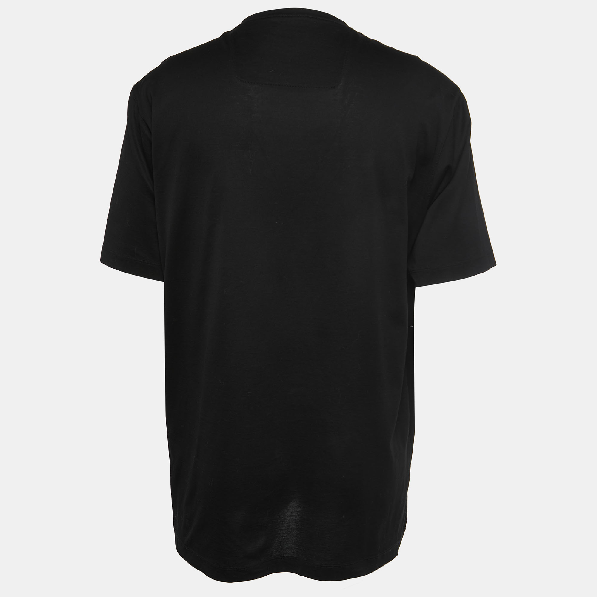 

Z Zegna Black Cotton Logo Print Detail Crew Neck T-Shirt