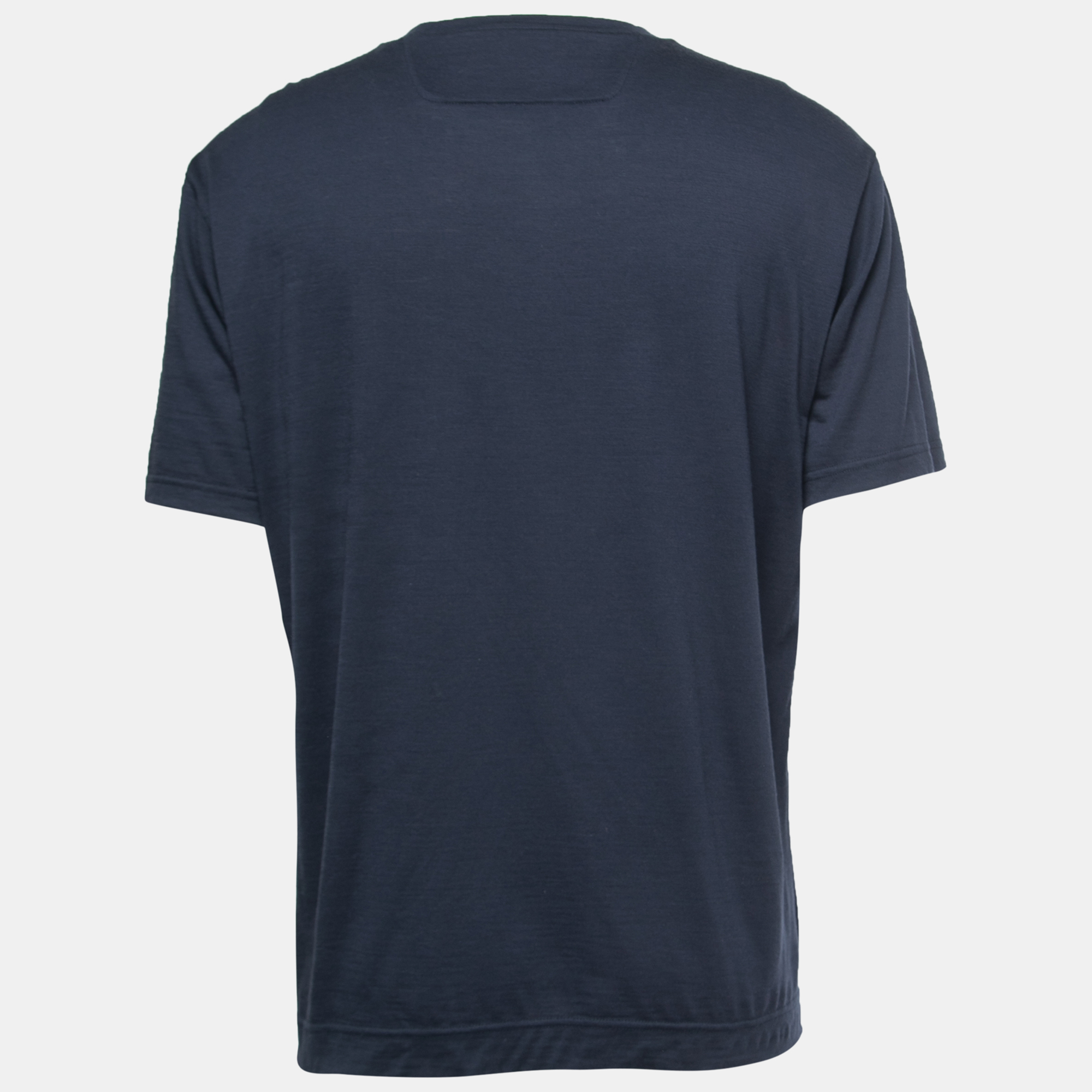 

Z Zegna Techmerino Navy Blue Striped Wool Crew Neck T-Shirt