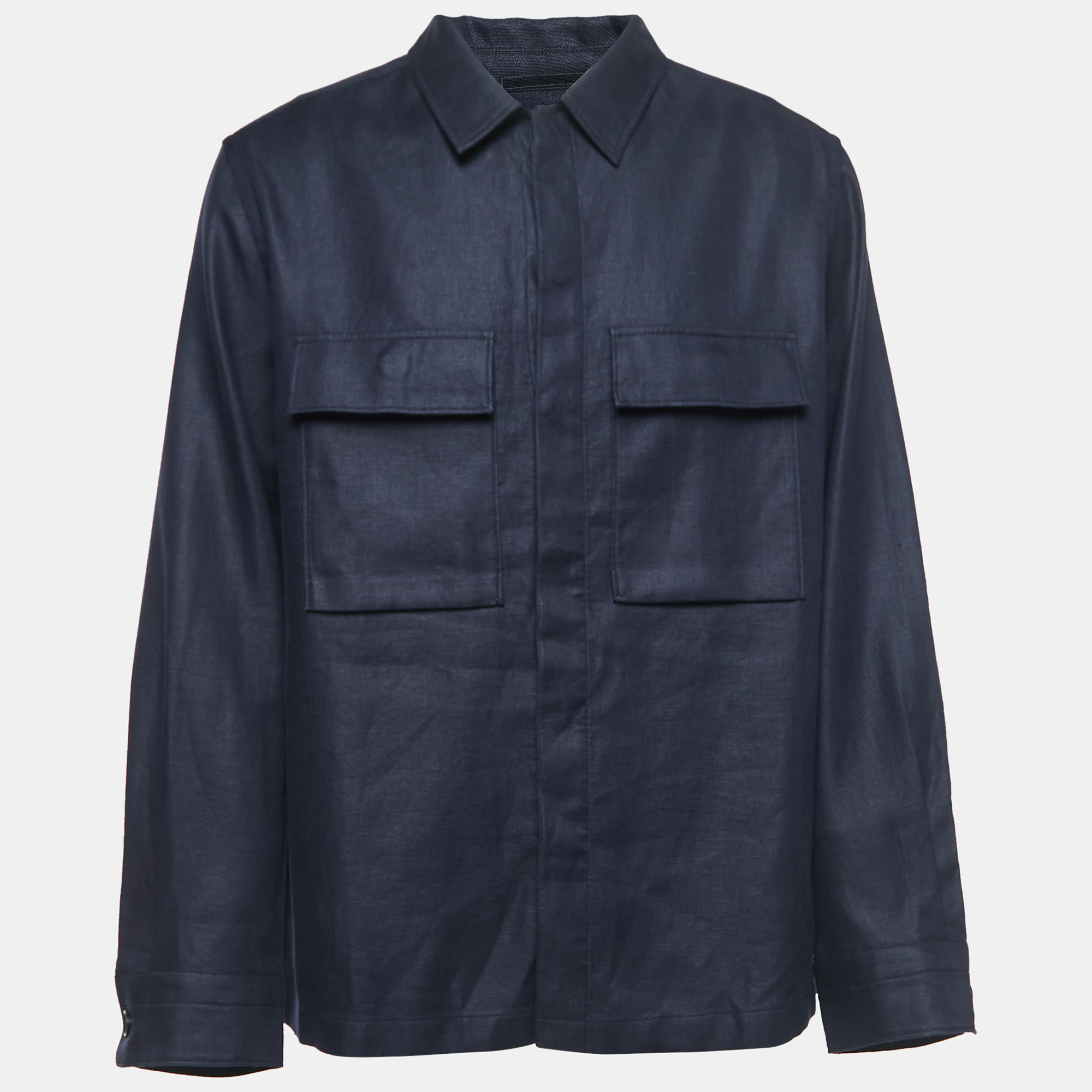 Zegna Navy Blue Linen Overshirt XL