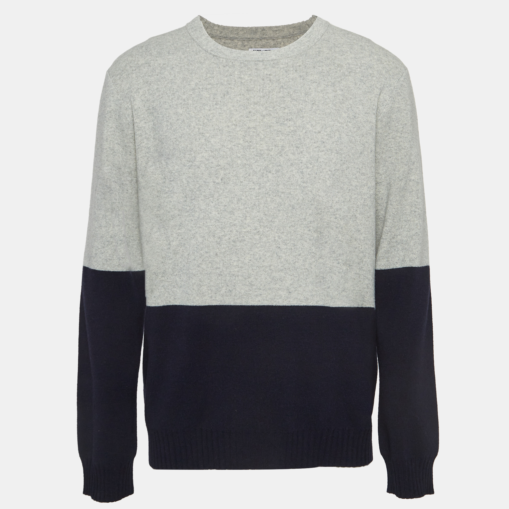 

Zadig & Voltaire Grey/Navy Blue Wool Rib Knit Crew Neck Sweater XL