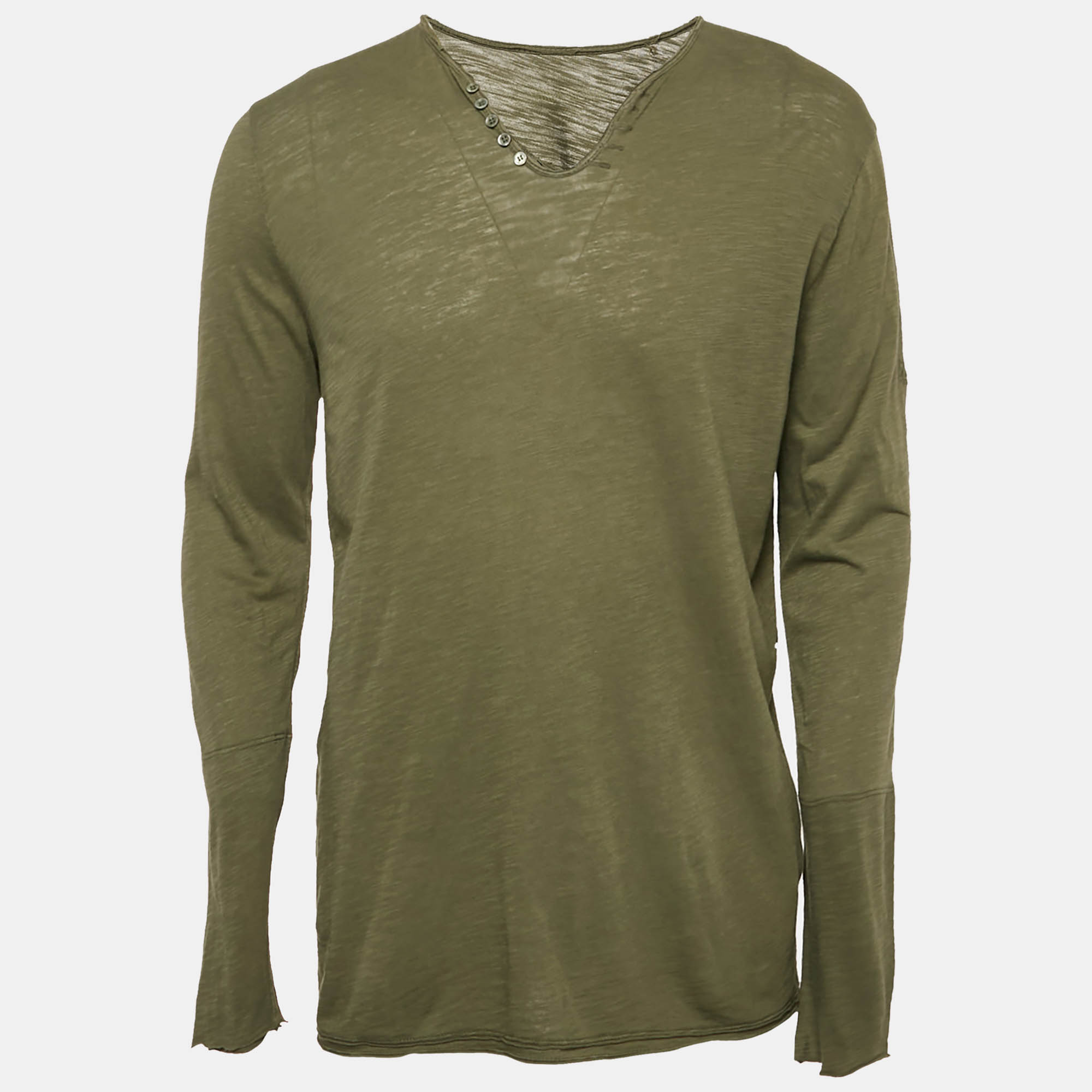 

Zadig & Voltaire Khaki Green Light Slub Cotton Nastir Henley T-Shirt L