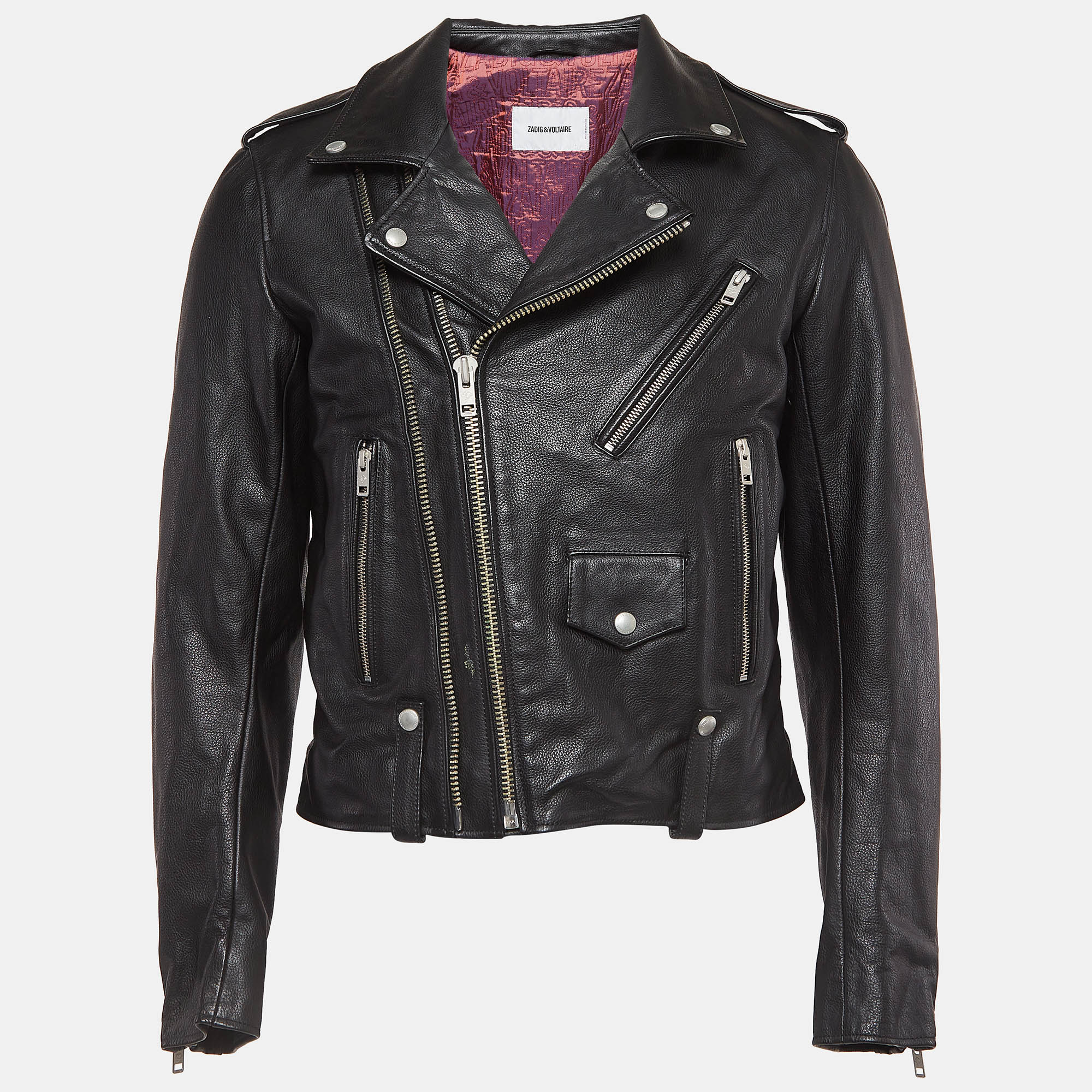 Pre-owned Zadig & Voltaire Black Leather Louis Biker Jacket Xl