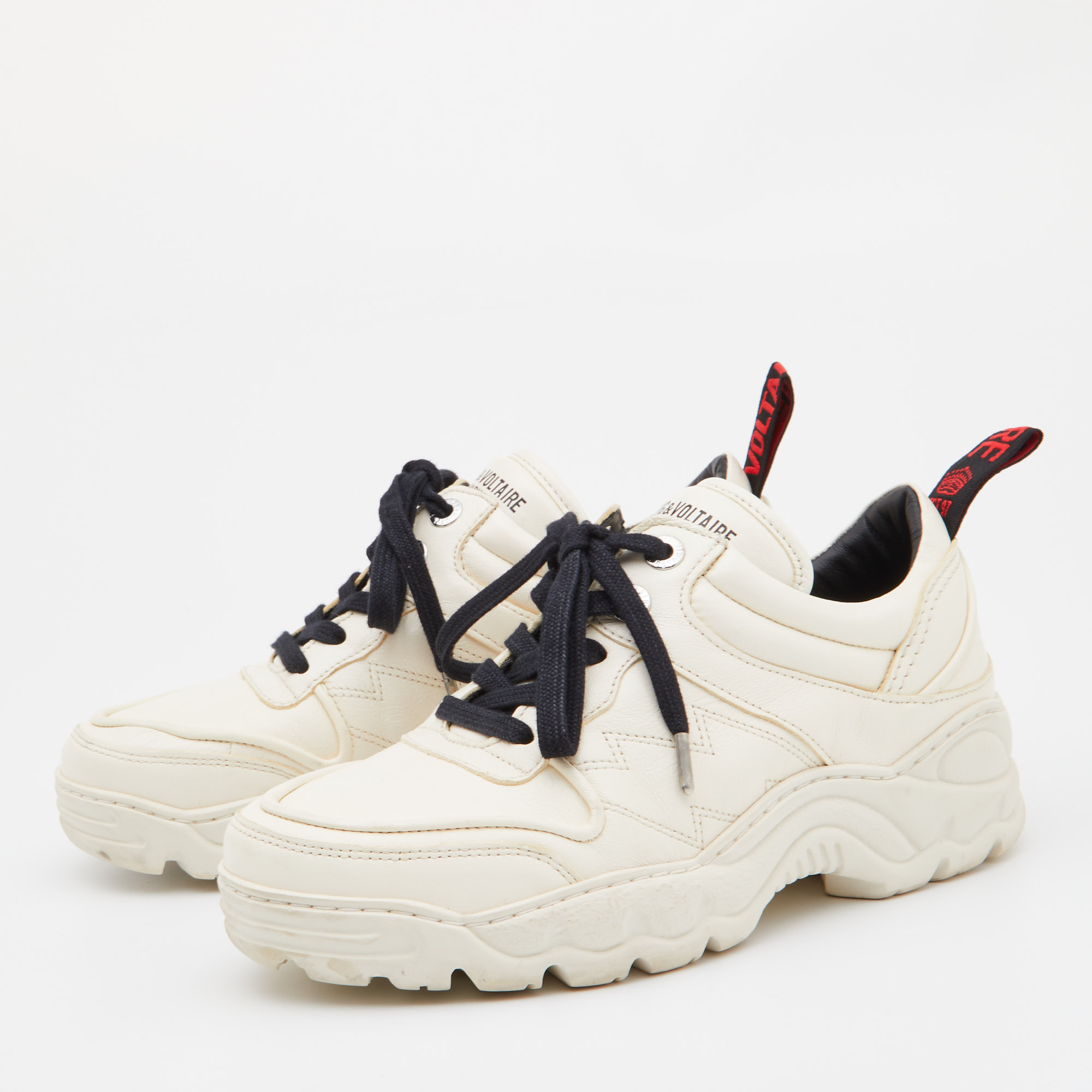 

Zadig and Voltaire Cream Leather Low Top Sneakers Size