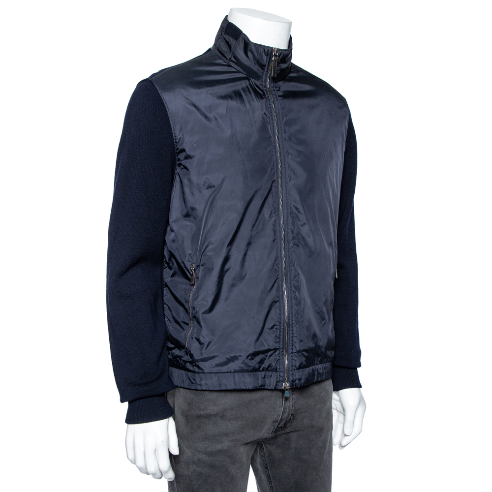 

Zegna Sport Navy Blue Wool & Synthetic Paneled Zip Front Jacket