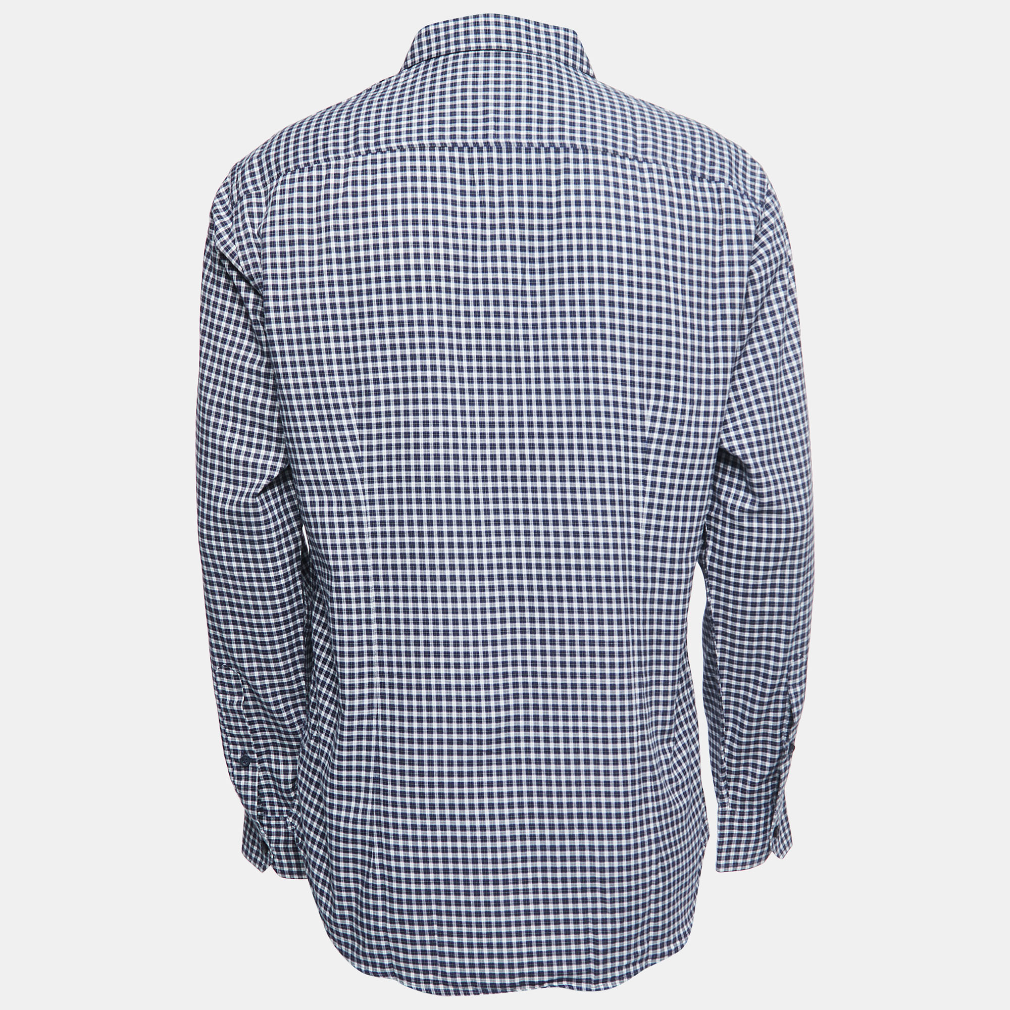 

Zegna Sport Navy Blue Checked Regular Fit Full Sleeve Shirt