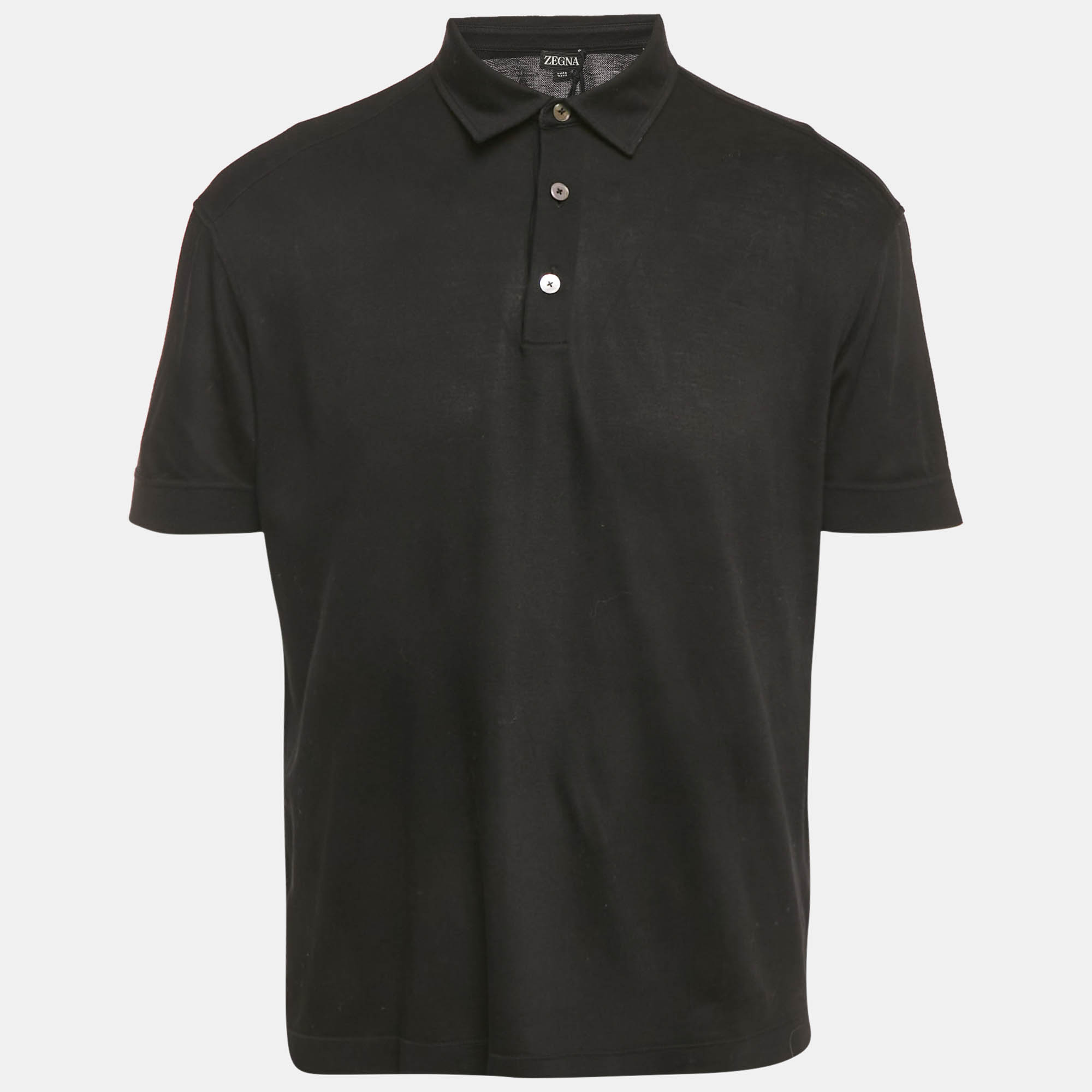 Zegna Black Jersey Polo T-Shirt L