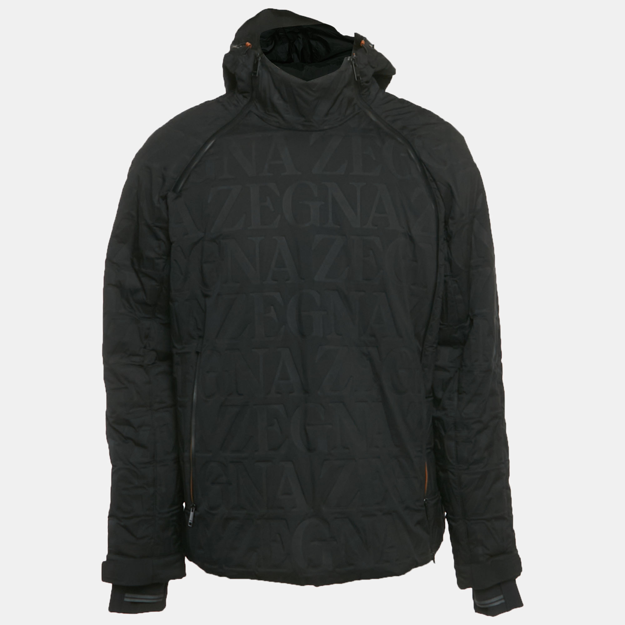 

Zegna Black All Over Logo Pattern Synthetic Zip Up Jacket L