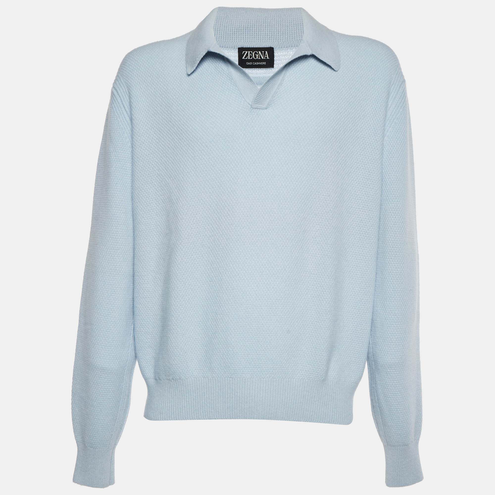 

Zegna Blue Cashmere Knit Collered Sweatshirt M
