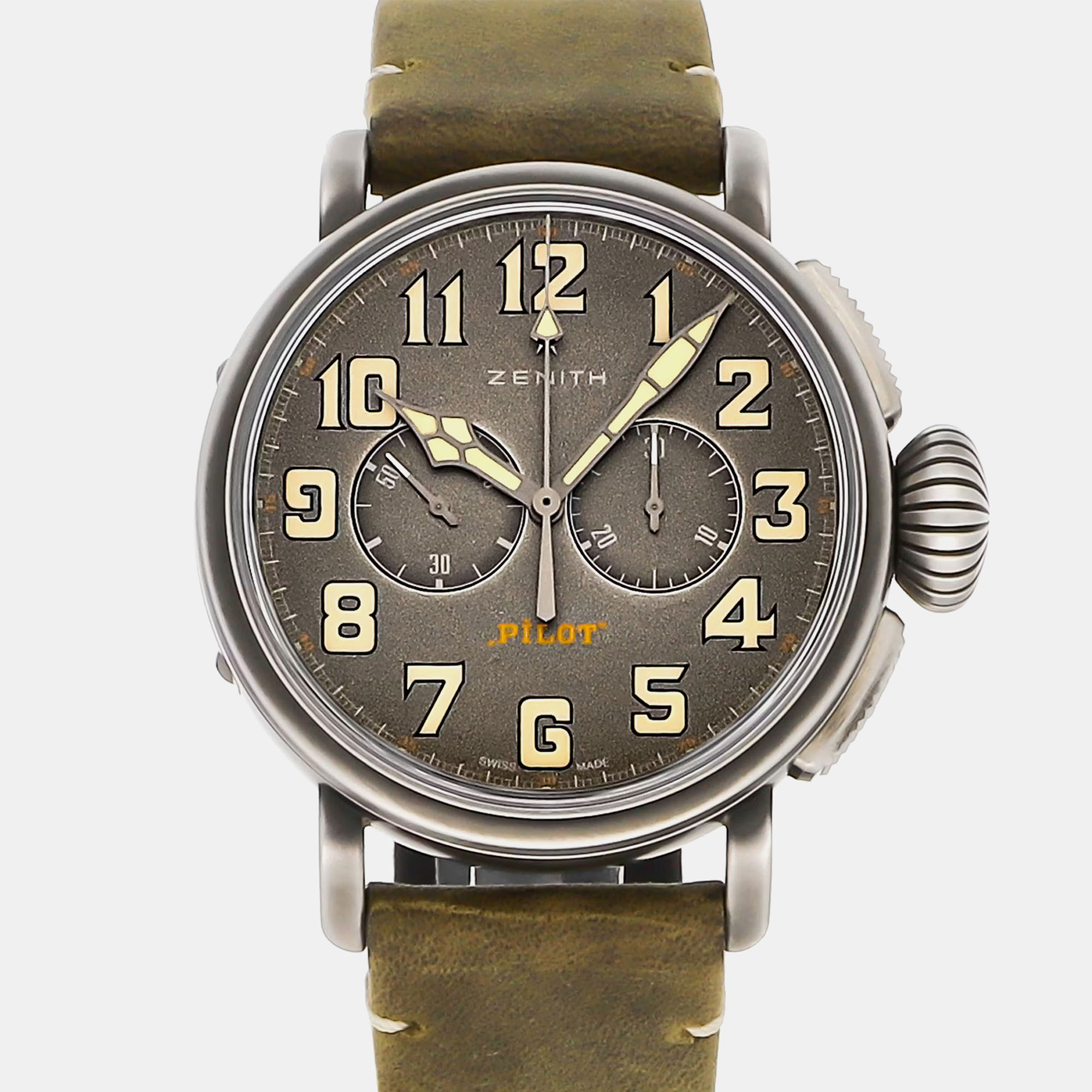 

Zenith Grey Stainless Steel Heritage Pilot 11.2430.4069/21.C773 Automatic Men's Wristwatch 45 mm