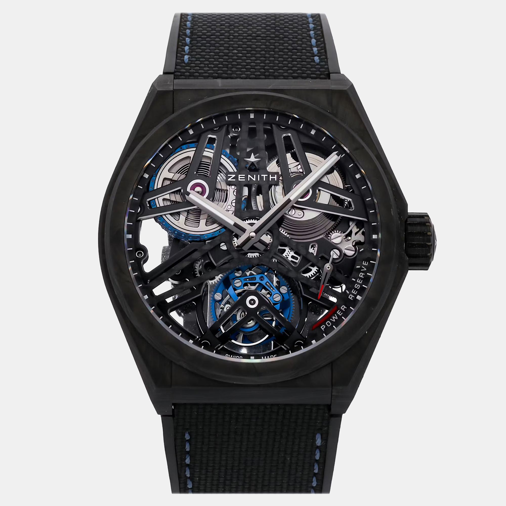 

Zenith Defy Fusee Tourbillon 10.9000.4805/78.R916 Manual Winding Skeleton Dial Carbon Men's Wristwatch, Black