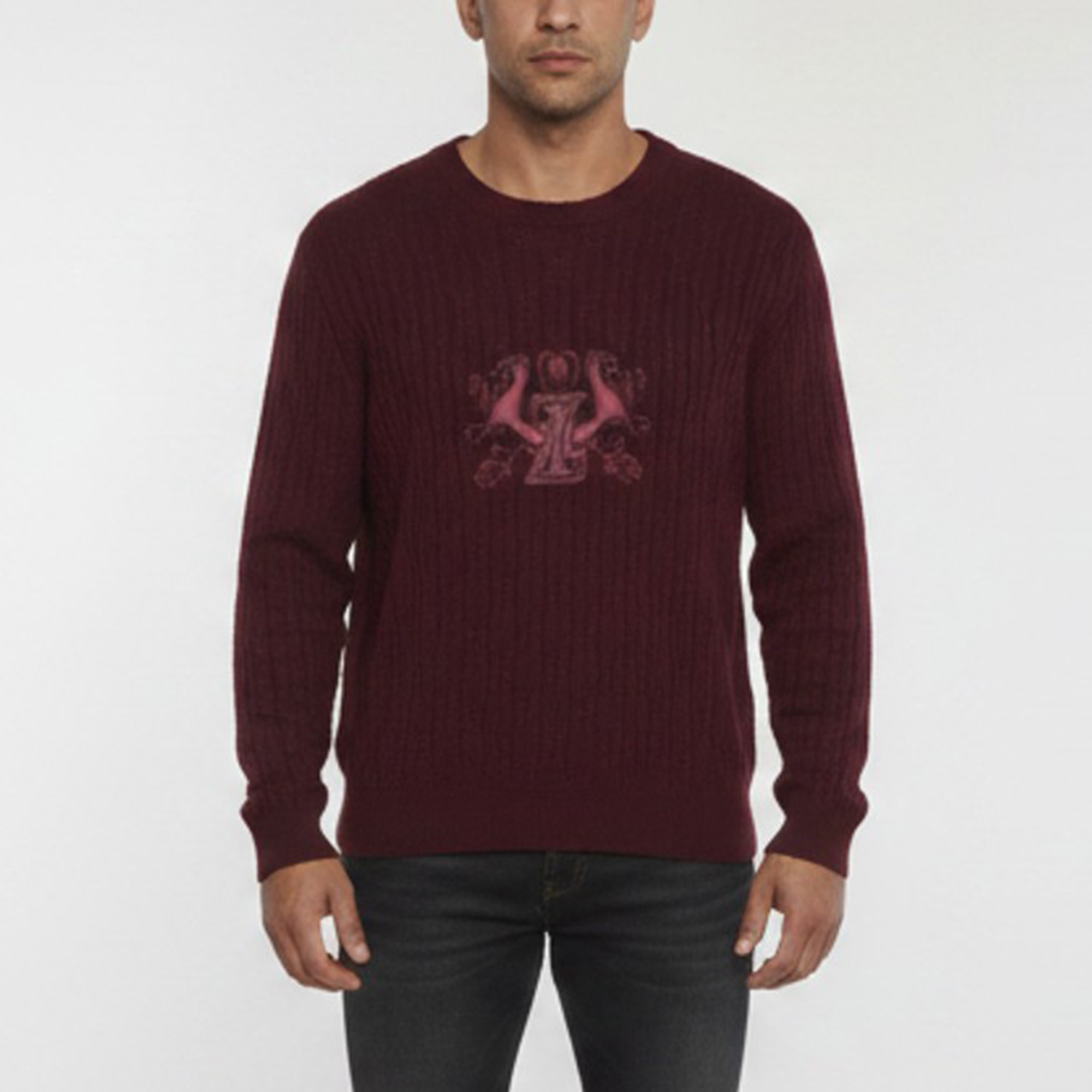 Pre-owned Zilli Burgundy Logo Embroidered Cashmere Knit Sweater Xxl