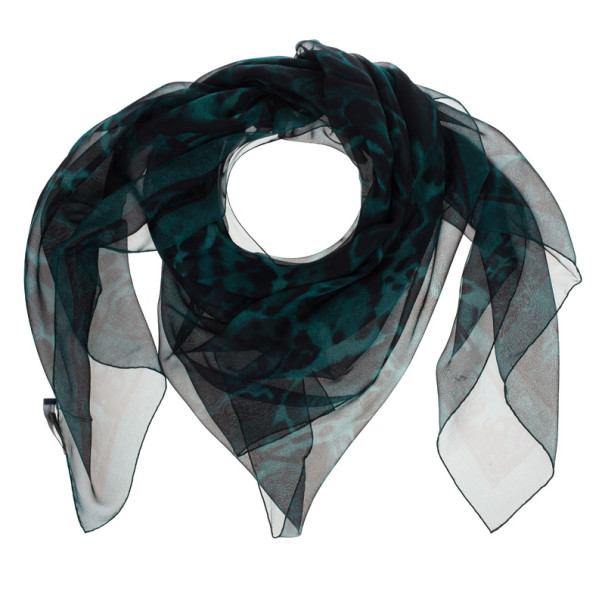 Pre Owned Alexander McQueen Green Chiffon Animalier Skull Square Scarf