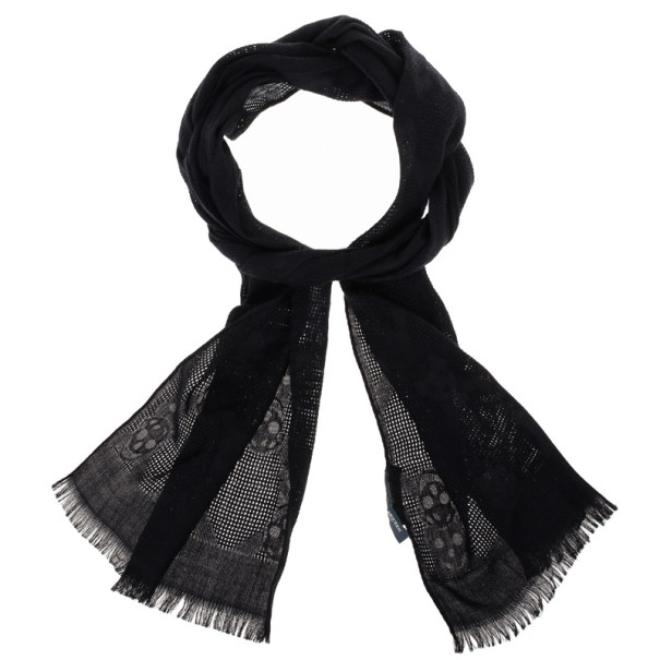مملوكة مسبقًا Alexander McQueen Black Silk and Wool Skull Scarf