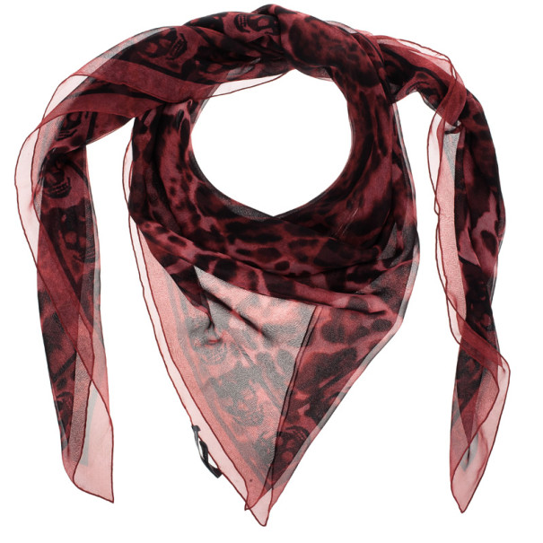 Alexander McQueen Red Chiffon Animalier Skull Square Scarf