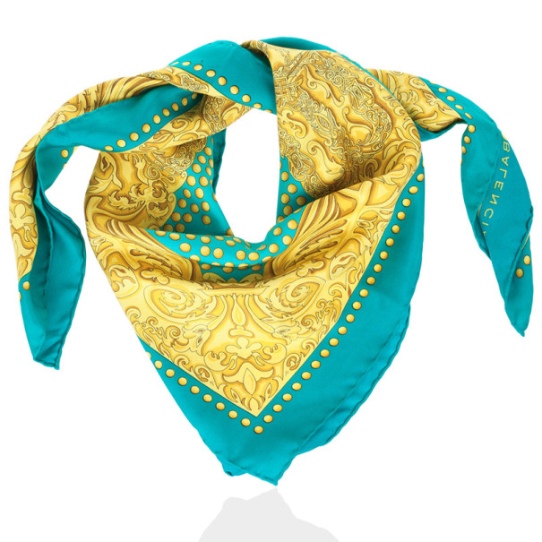 Balenciaga Yellow and Blue Silk Square Scarf