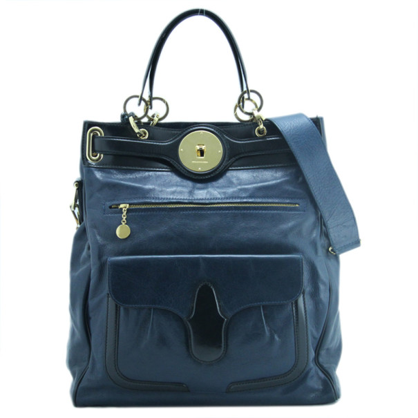 Pre Owned Balenciaga Black and Teal Leather Lune Tote 