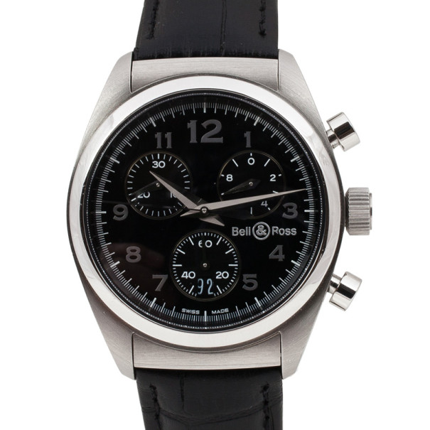 Bell & Ross Classic SS Leather Chronograph Womens Wristwatch 34 MM		