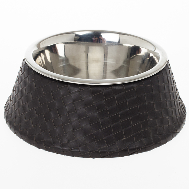 Pre Owned Bottega Veneta Brown Intrecciato Dog Bowl