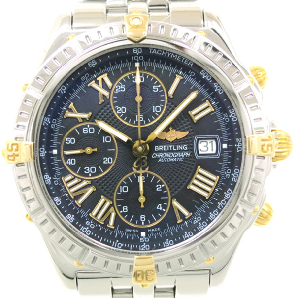 Breitling Piccolo Chronomat SS Yellow Gold Black Mens Wristwatch