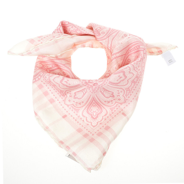 Pre Owned Burberry Printed Square Silk Scarf