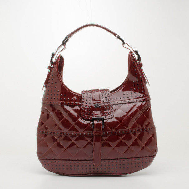 Pre Owned Burberry Quilted Patent Leather Hobo
