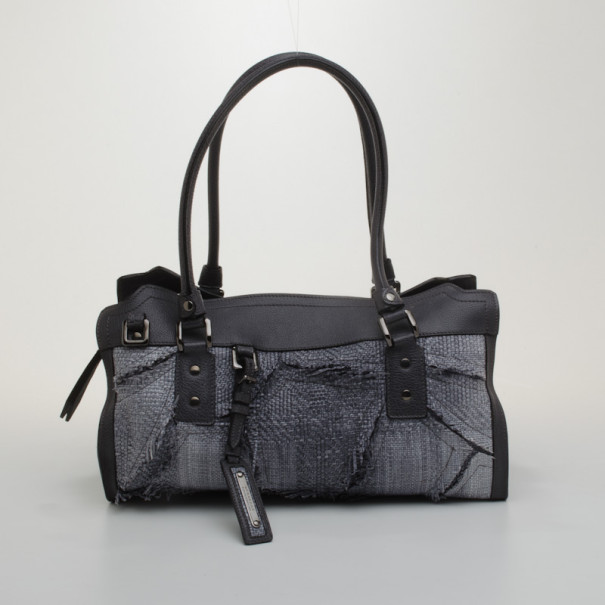Pre Owned Burberry Raffia Patchwork  Satchel