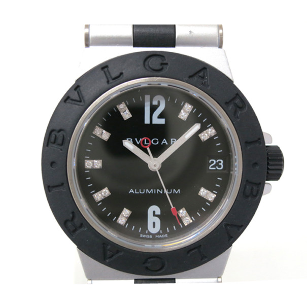 Pre Owned Bvlgari Aluminium Diamond 18P Rubber Mens Wristwatch