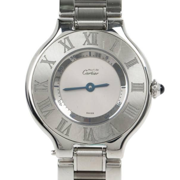 مملوكة مسبقًا Cartier Silver Stainless Steel 21 Must de Cartier Women’s Wristwatch 27.5MM