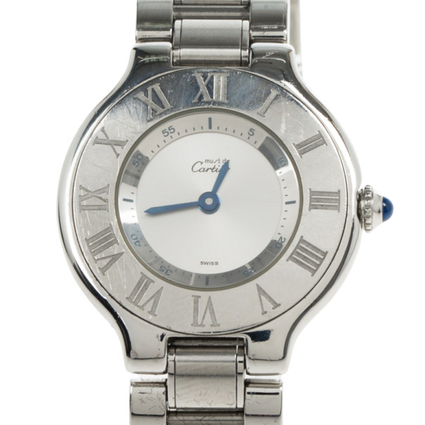 مملوكة مسبقًا Cartier Silver Stainless Steel 21 Must de Cartier Women's Wristwatch 27.5MM