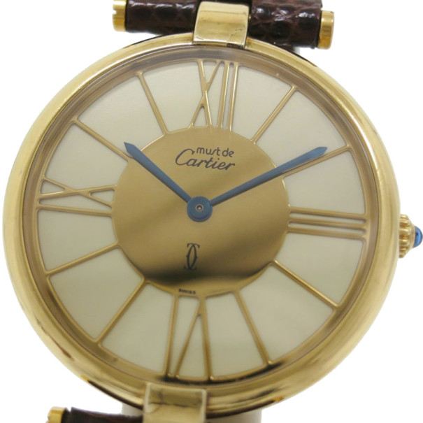 مملوكة مسبقًا Cartier Gold Plated Silver Vermeil Womens Wristwatch 30 MM