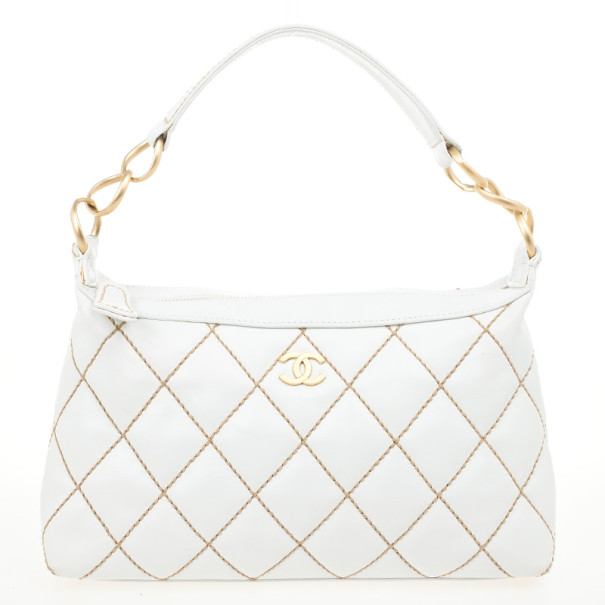 Chanel White Surpique Stitch Hobo