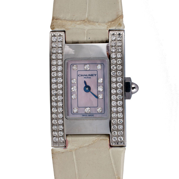 Pre Owned Chaumet Beige SS Diamond Classic Womens Wristwatch 20 MM