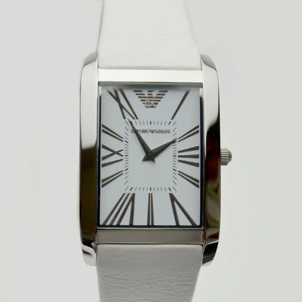 Pre Owned Emporio Armani White Super Slim Unisex Wristwatch