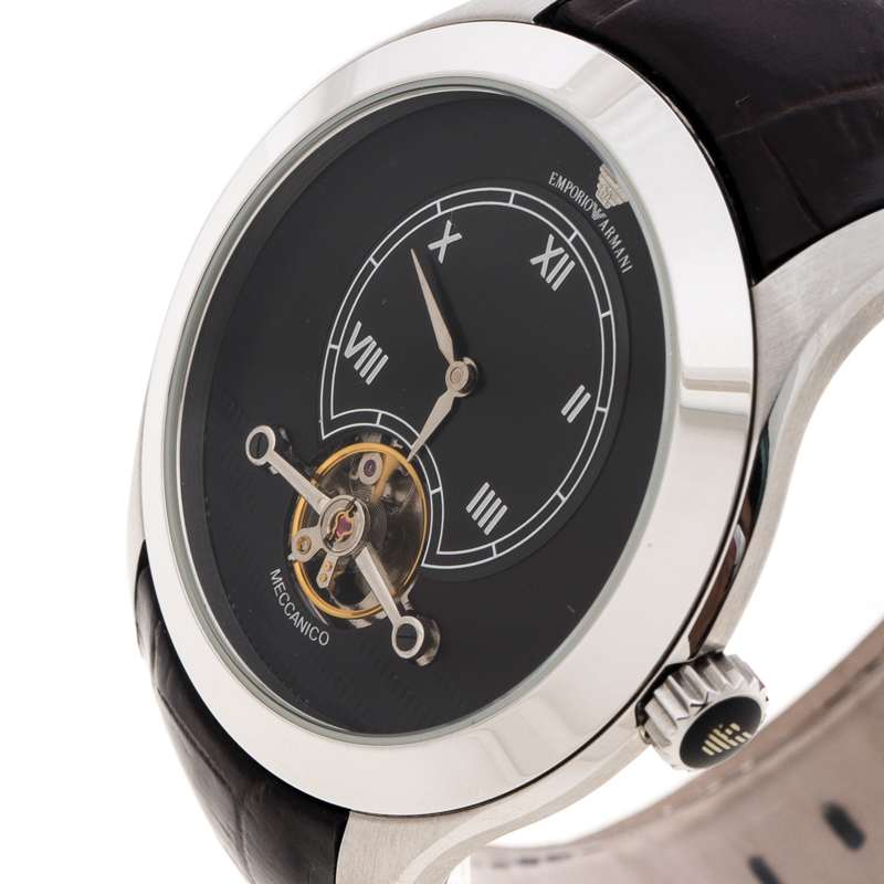 

Emporio Armani Black Meccanico AR4637 Stainless Steel Leather Men's Wristwatch