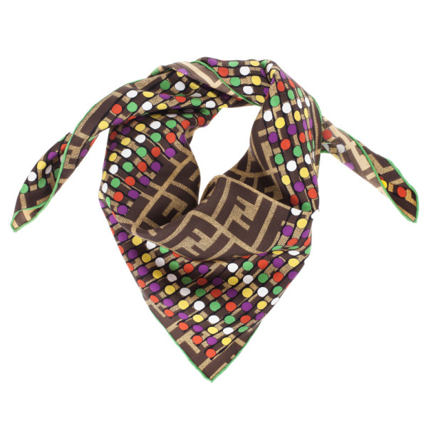 Pre Owned Fendi Brown Zucca Polka Dot Scarf