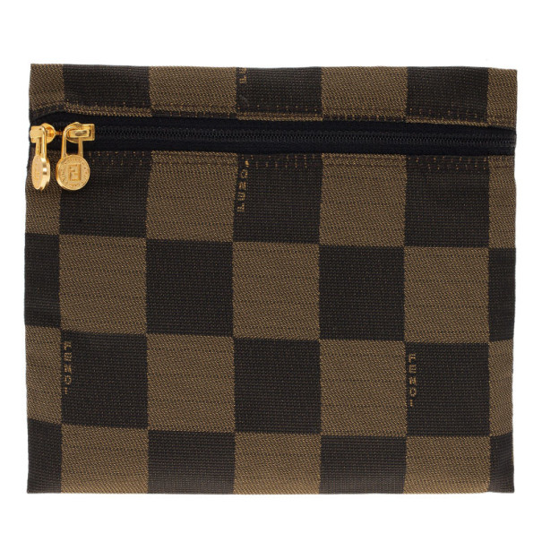 Fendi Brown Checkered Vintage Pouch