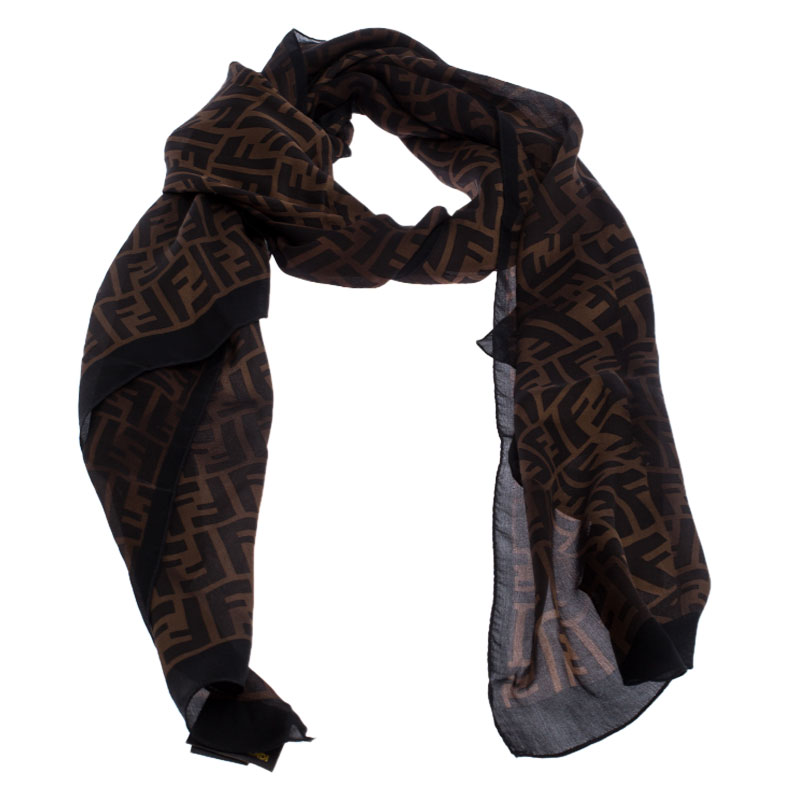 

Fendi Dual Tone Silk Zucca Print Stole, Brown