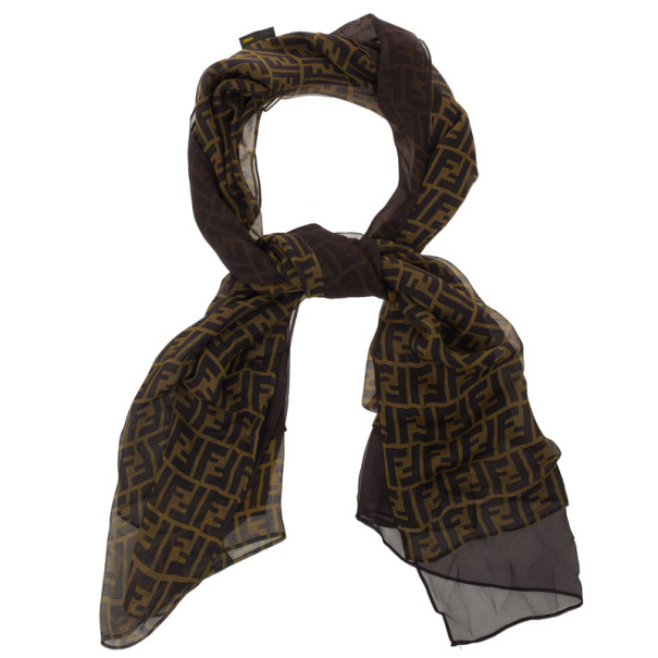 Pre Owned Fendi Brown Zucca Silk Stole