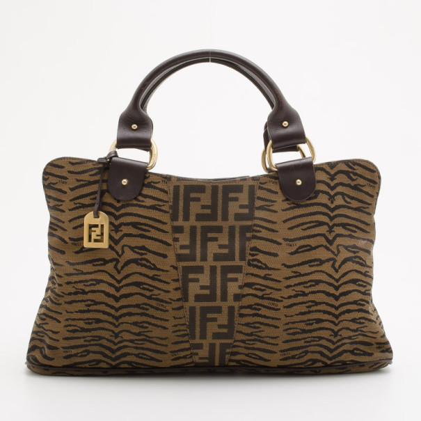 Pre Owned Fendi Brown Zebra Zucca Tote