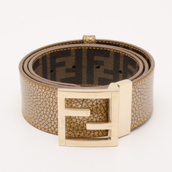 مملوكة مسبقًا Fendi Metallic Leather Belt  with Gold Fendi Logo Buckle