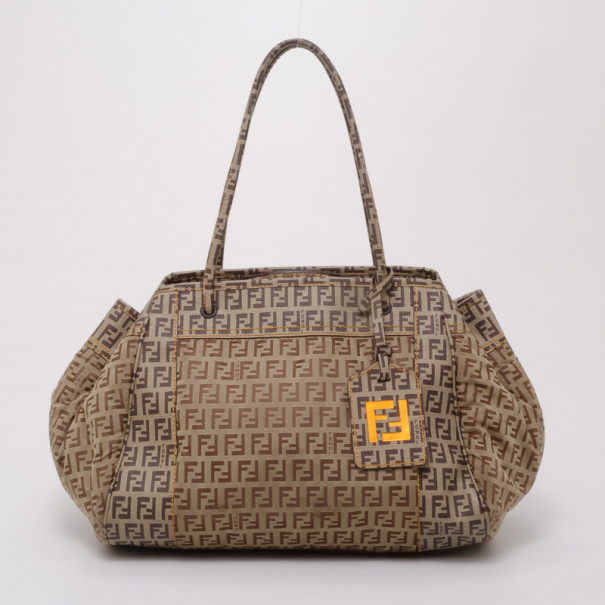 Pre Owned Fendi Zucchino Nylon and Spalmati Pillow Tote