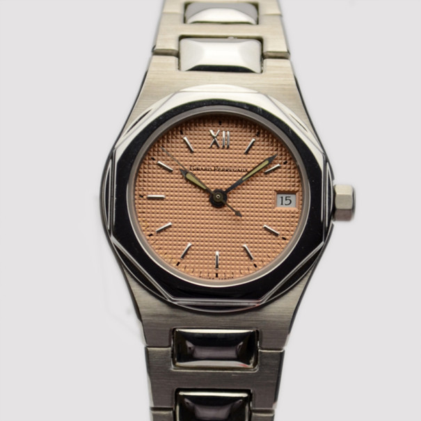 Girard Perregaux Peach Stainless Steel Laureato Ref.8000 Womens Wristwatch 26 MM