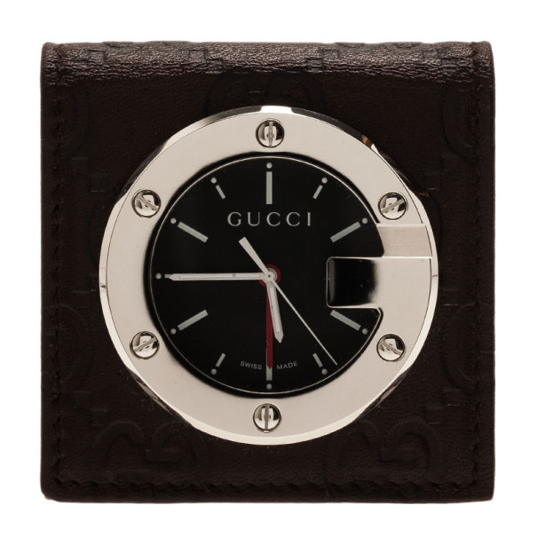 Pre Owned ساعة يد للجنسين غوتشي جلد بني فولاذ مقاوم للصدأ بمنبة سوداء 40 مم